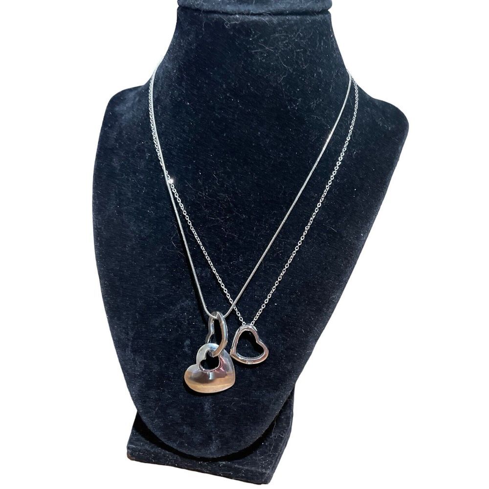 Heart Necklace Abstract Long Necklaces‎ Lobster Claw Clasp 2 Silver Tone